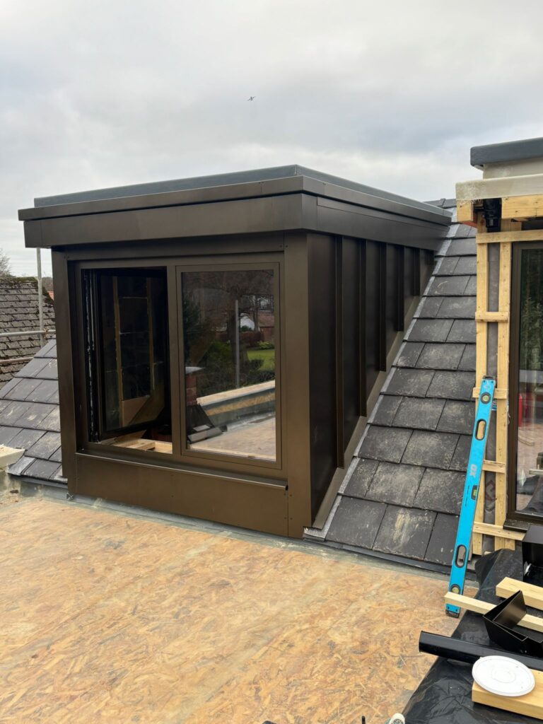 Aluminium Standing Seam Dormer Detail - Powder Coated in Bronze